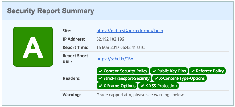 Result of securityheaders.io